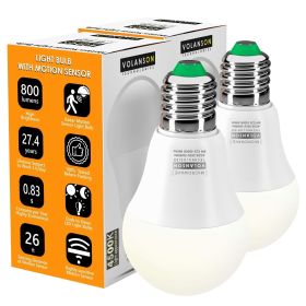 2 Pack Motion Sensor Light Bulb Radar Outdoor Indoor Daylight Motion Activated Dusk to Dawn Bulbs  for Porch Garage Basement Stairwell 4500K E26