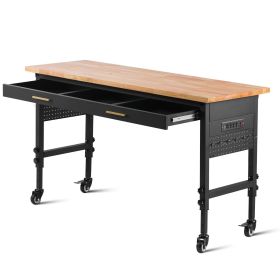 VEVOR 60" Workbench on Wheels Adjustable Height Table with Power Outlet & Drawer